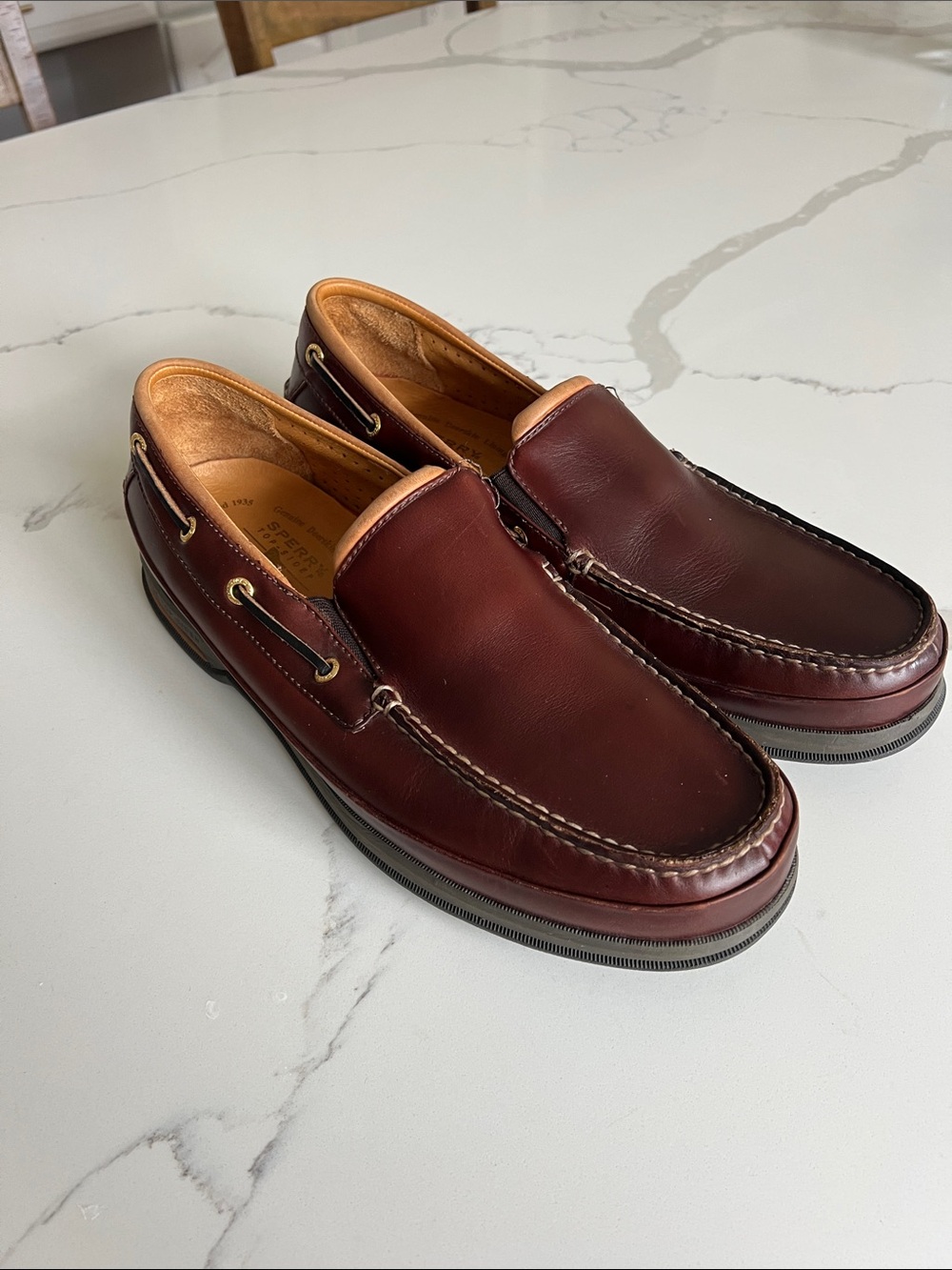 Sperry Men’s Leather Slip-On Boat Shoes in Burgundy Brown